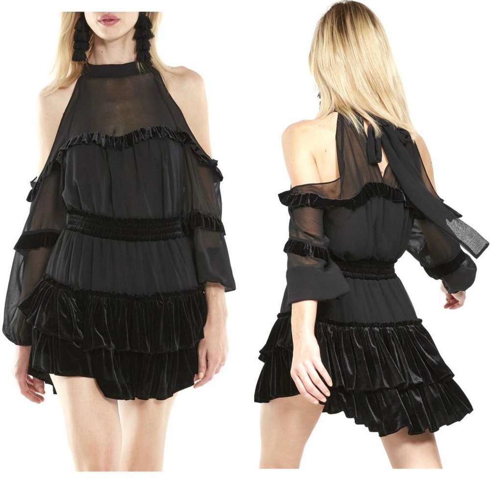 MISA Black Velvet Top & Skirt Set Size‎ XS High Neck Cocktail Witch Party Dress - Picture 1 of 12